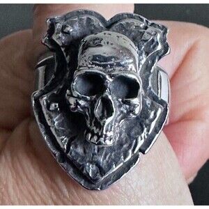 Skull Mens Ring size 12 Pirate Rocker Biker Gothic Stainless Steel Signet Band